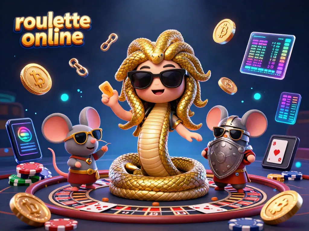 Experience the thrill of roullete online with a friendly Medusa and a warrior mouse amidst vibrant casino elements.