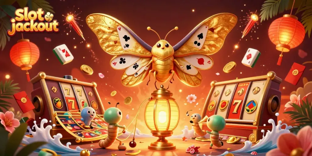 Experience exciting slot jackpots in this vibrant 3D casino scene filled with gold and dynamic elements.